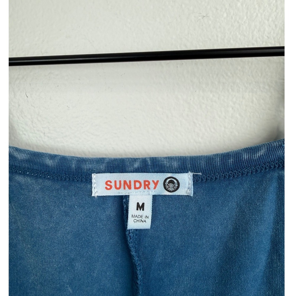 Sundry Womens Blue Washed Cotton Blend Wide Leg Jumpsuit Pockets M Boho Lounge - Picture 3 of 9
